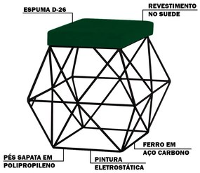 Kit 2 Puffs Decorativo Sala de Estar Base Preto Trixie Suede Verde G41 - Gran Belo