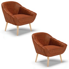 Kit 02 Poltronas Giovana Corano Nozes Pés Palito Natural - Indo Decorar
