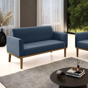 Sofá Namoradeira Base de Madeira Fixa Castanho Marisa Suede D03 - D'Rossi - Azul Marinho
