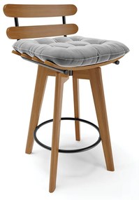Banqueta Giratória Costela Suede Base Madeira MA70 - D'Rossi - Cinza