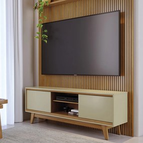 Painel TV 65 Pol 179cm Ripado Valen e Rack Bancada Mylan Cumaru/Opala M20 - D'Rossi