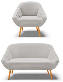 Kit 01 Namoradeira 02 Lugares e 01 Poltrona Giovana Veludo Cinza Pés Palito Castanho - Indo Decorar