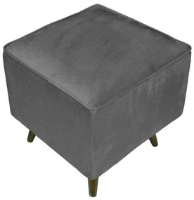 Puff Quadrado Modena Sigma em Suede com Pés Palito Inclinado - Cinza