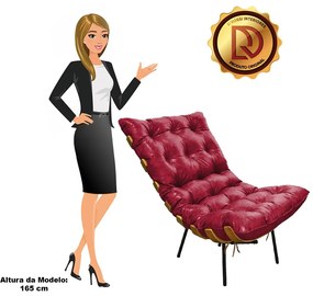 Poltrona Costela Corano Base Metálica Preto - D'Rossi - Vermelho