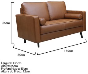 Sofá de Couro 2 lugares Vancouver M06 Cor Conhaque 457 - ADJ DECOR