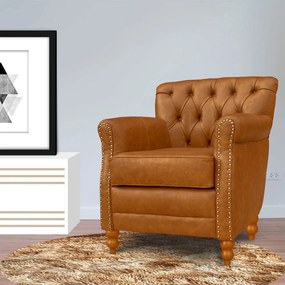 Kit 02 Poltronas Decorativas Sala de Estar Níger Pés Madeira Couro Mel G58 - Gran Belo