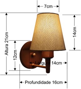 Arandela Cone Md-2004 Base Cobre Cúpula em Tecido 14/14x07cm Palha - Bivolt