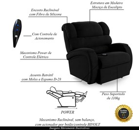 Poltrona do Papai Sala de Cinema Reclinável Kylie Controle Power Elétrico Veludo Preto G23