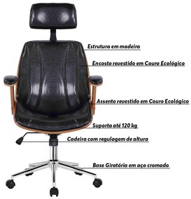 Cadeira de Escritório Juliette Presidente Giratória Preta G24 - Gran Belo