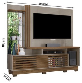 Estante de TV 60 Pol 200cm com Pé Sala de Estar Lumari M20 - D'Rossi - Fendi e Naturale