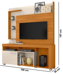 Estante de TV 50 Pol 160cm Sala de Estar Velora M20 - D'Rossi - Cinamomo e Off White