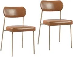 Cadeira Jantar Estofada Pé Metal Rosê Kit 2 Lavy Sintético Amarula S08