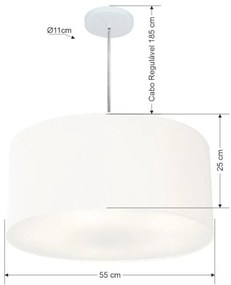 Lustre Pendente Cilíndrico Md-4219 Cúpula em Tecido 55x25cm Branco - Bivolt