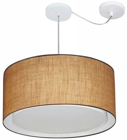 Lustre Pendente Cilíndrico Com Desvio Md-4316 Cúpula em Tecido 55x30cm Palha - Bivolt