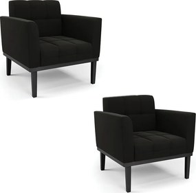 Kit 2 Poltronas Decorativas Karen Pés Fixo em Madeira Preto Suede Preto G19 - Gran Belo