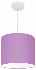 Lustre Pendente Cilíndrico Md-4143 Cúpula em Tecido 35x25cm Lilás - Bivolt