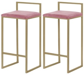 Kit 2 Banquetas Decorativa Jasmine Base Gold Suede Rosa G41 - Gran Belo