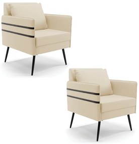 Kit 02 Poltronas Mari Linho Pés Palito de Ferro Preto D03 - D'Rossi - A32 Palha