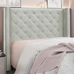 Cabeceira Decorativa Casal 1,64M Loewe Veludo Prata G63 - Gran Belo