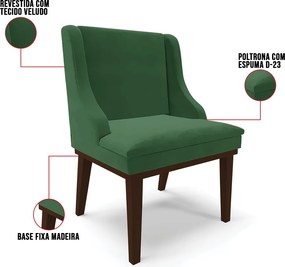 Cadeira de Jantar Liz Veludo Base Fixa Madeira Tabaco D03 - D'Rossi - Verde