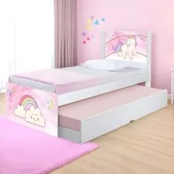 Cama Solteiro Infantil Com Auxiliar 188x88cm Unicórnio K06 - Mpozenato