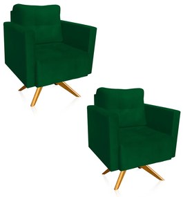 Kit 2 Poltronas Giratória Livia Suede Verde Base de Madeira MA30 - D'Rossi