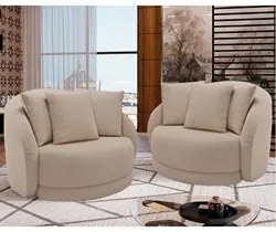 Poltrona Decorativa Giratória para Sala 122cm Kaly M22 Linho Cru - Mpo