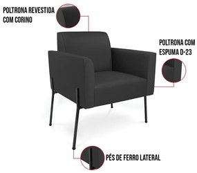 Poltrona Pé de Ferro Preto Kit 2 para Recepção Marisa Corino D03 - D'Rossi - Preto