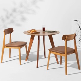 Conjunto Mesa de Jantar Square Redonda Bétula - 88cm + 2 Cadeiras Nord Encosto Madeira - Cognac