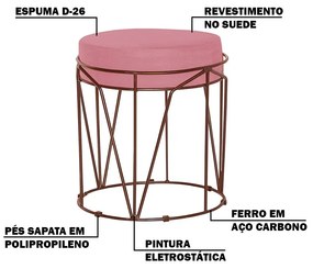 Puff Decorativo Sala de Estar Base Bronze Chloe Suede Rosa G41 - Gran Belo