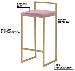 Kit 2 Banqueta Decorativa Selena Base Gold Veludo Rosê G41 - Gran Belo