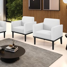 Kit 2 Poltronas Decorativas Isabella Pés Fixo em Madeira Preto PU Branco G19 - Gran Belo