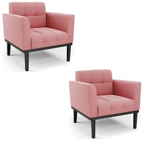 Kit 2 Poltronas Decorativas Karen Pés Fixo em Madeira Preto Suede Rose G19 - Gran Belo
