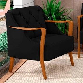 Poltrona Decorativa Braços em Madeira Hand Veludo Preto G45 - Gran Belo