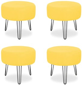 Kit 04 Puffs Redondos para Sala Chloe Suede Amarelo