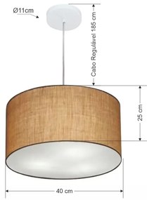 Lustre Pendente Cilíndrico Md-4099 Cúpula em Tecido 40x25cm Palha - Bivolt