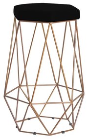 Banqueta Decorativa Rubel Base Gold Veludo Preto G41 - Gran Belo