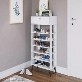 Sapateira com 1 Gaveta e 5 prateleiras 18 pares Branco
