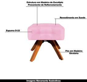 Kit 2 Puffs Decorativos Base Giratória Karen Suede Rosa G19 - Gran Belo