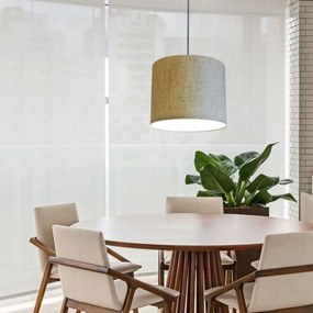 Luminária Pendente Vivare Free Lux Md-4107 Cúpula em Tecido - Rustico-Bege - Canopla cinza e fio transparente