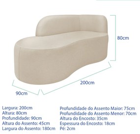 Divã Recamier Orgânico Tokyo 200cm Lado Esquerdo Bouclé - ADJ Decor