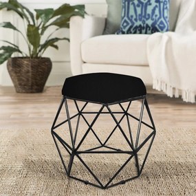 Puff Aramado Hexágono Decorativo Industrial Preto com Sintético Preto D03 - D'Rossi