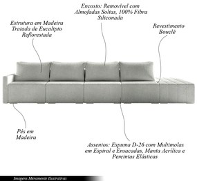 Sofá Ilha Modulado Milos 432cm Puff Lateral Bouclê Cinza G33 - Gran Belo