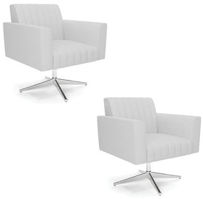 Kit 2 Poltronas Giratória Viena Gomada Linho Base Cromada D03 - D'Rossi - A05 Cinza