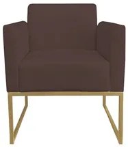 Poltrona Decorativa Base Industrial Dourada Maressa S06 Suede Marrom -