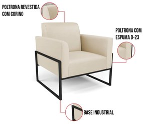 Poltrona Base Industrial Alta Preto Marisa Corino - Bege
