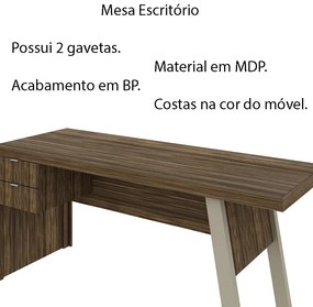 Mesa com 2 Gavetas para Escritório Home Office ME4122 MDP Nogal/Fendi G69 - Gran Belo