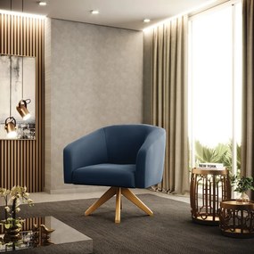 Poltrona Decorativa Giratória MA30 Kit 2 Stella Suede Azul Marinho D03 - D'Rossi