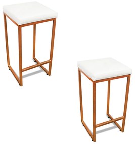 Banqueta Alta para Cozinha Industrial Kit 2 Nick Bronze e Sintético D03 - D'Rossi - Branco
