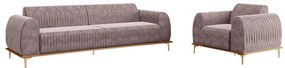 Conjunto Sofá 3 Lugares e Poltrona Base de Madeira Euro 210 cm Veludo Rosê G15 - Gran Belo